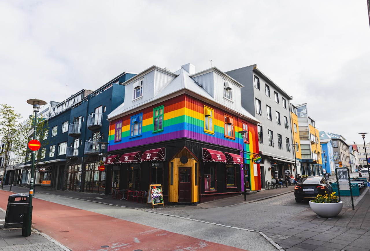 Rainbow Building and Pride Pub in Central Reykjavik, Iceland